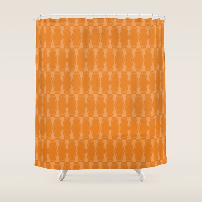 Mid Century Modern Geometric Orange Hexad Pattern Shower Curtain Gallery Image 1
