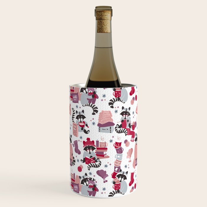 Hygge raccoon // white background Wine Chiller Gallery Image 1