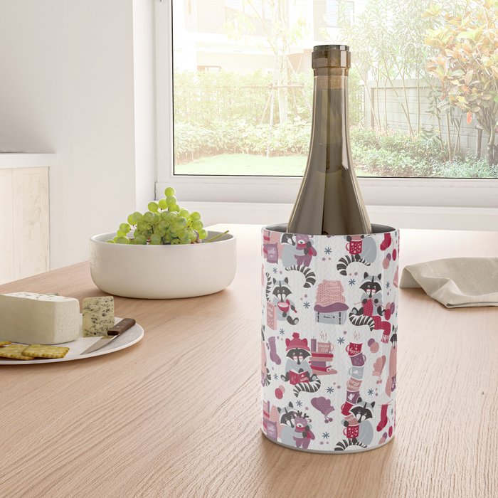 Hygge raccoon // white background Wine Chiller Gallery Image 4
