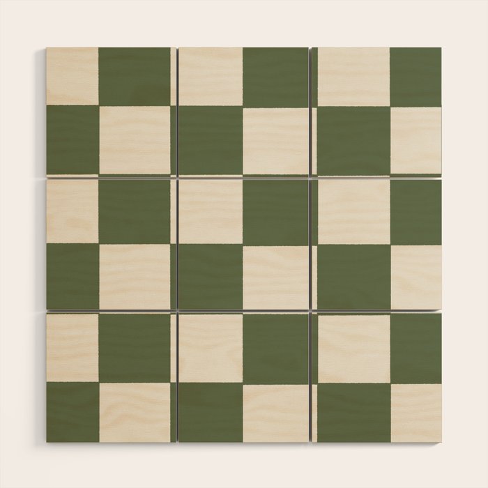 Soft Checkerboard Muted Green Wood Wall Art Gallery Image 1