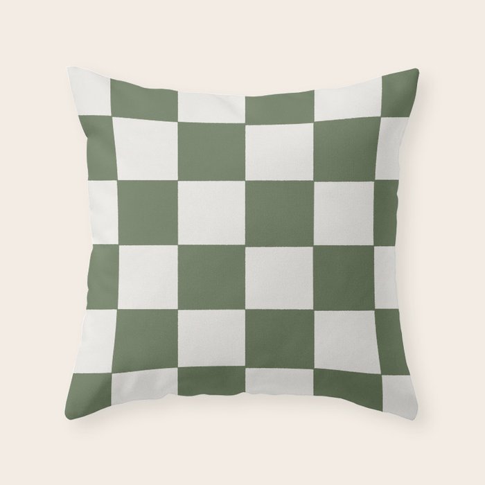 Soft Checkerboard Muted Green Throw Pillow Gallery Image 6