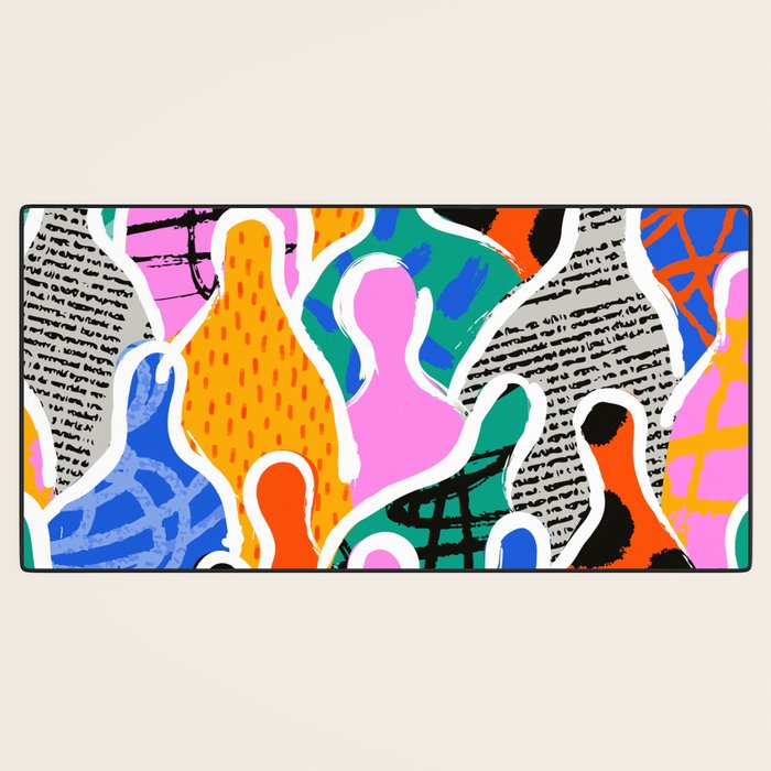 Colorful diverse people collage art pattern Desk Mat Gallery Image 3