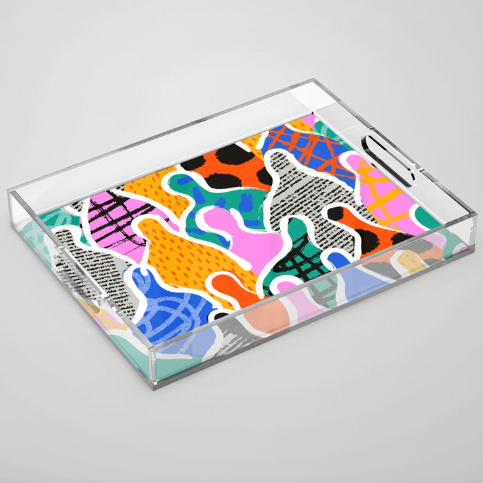 Colorful diverse people collage art pattern Acrylic Tray Gallery Image 1