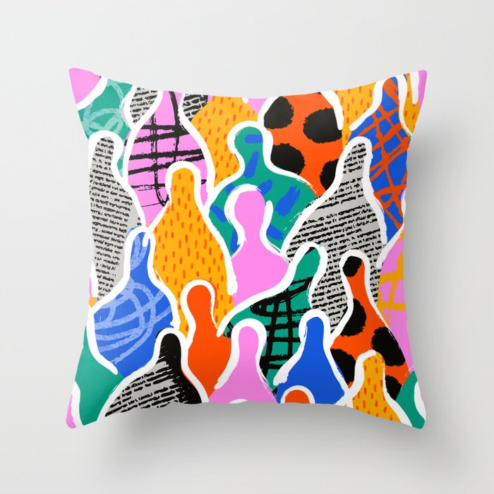 Colorful diverse people collage art pattern Throw Pillow Gallery Image 6