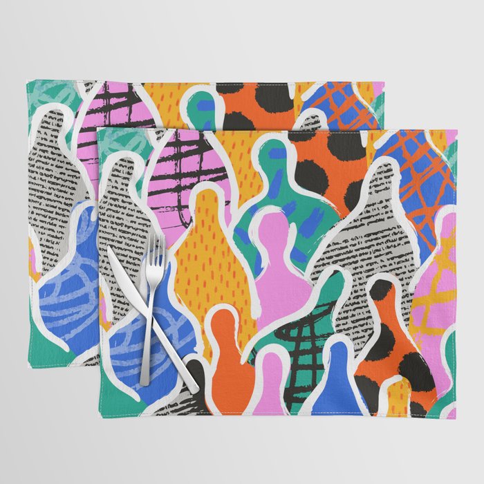 Colorful diverse people collage art pattern Placemat Gallery Image 1