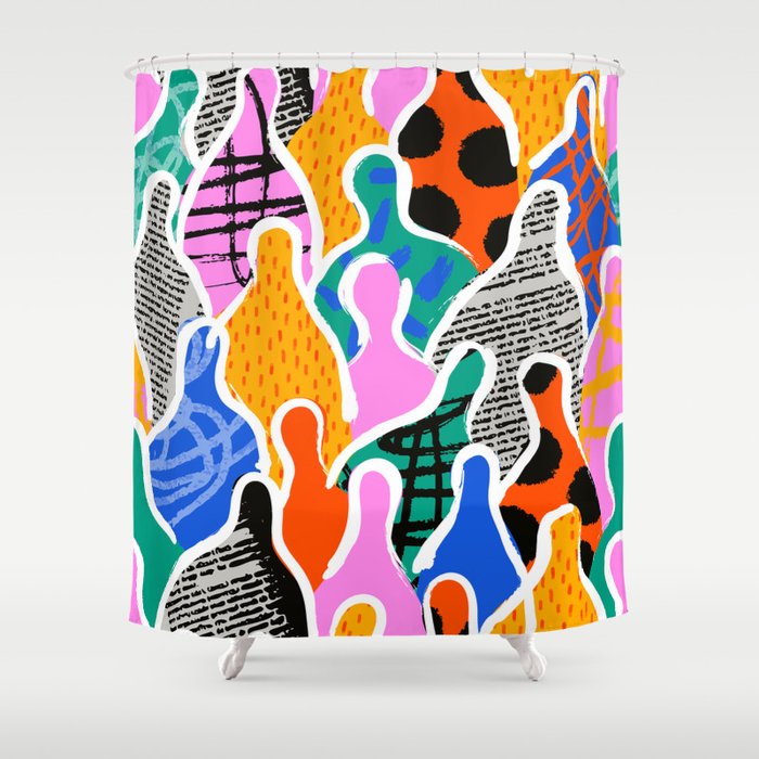 Colorful diverse people collage art pattern Shower Curtain Gallery Image 1