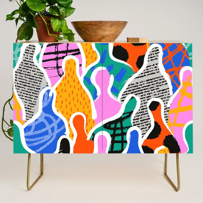 Colorful diverse people collage art pattern Credenza Gallery Image 1