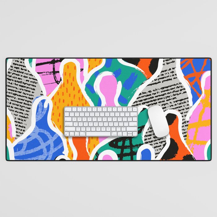 Colorful diverse people collage art pattern Desk Mat Gallery Image 1