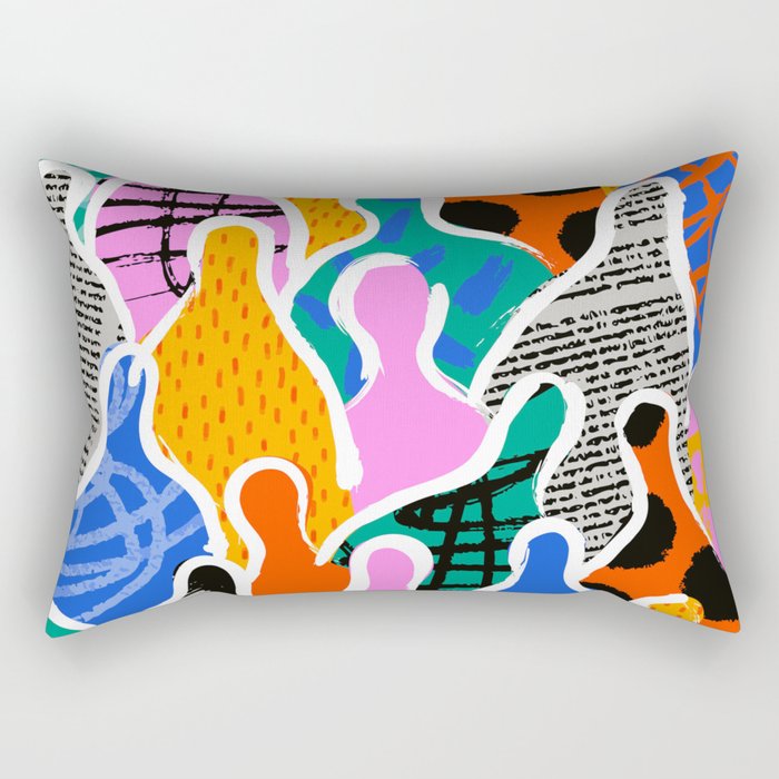 Colorful diverse people collage art pattern Rectangular Pillow Gallery Image 2