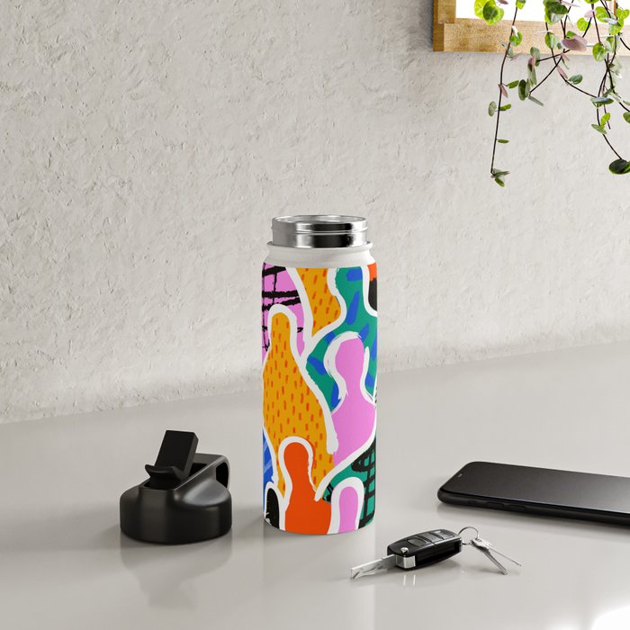 Colorful diverse people collage art pattern Water Bottle Gallery Image 4