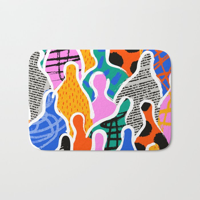Colorful diverse people collage art pattern Bath Mat Gallery Image 1