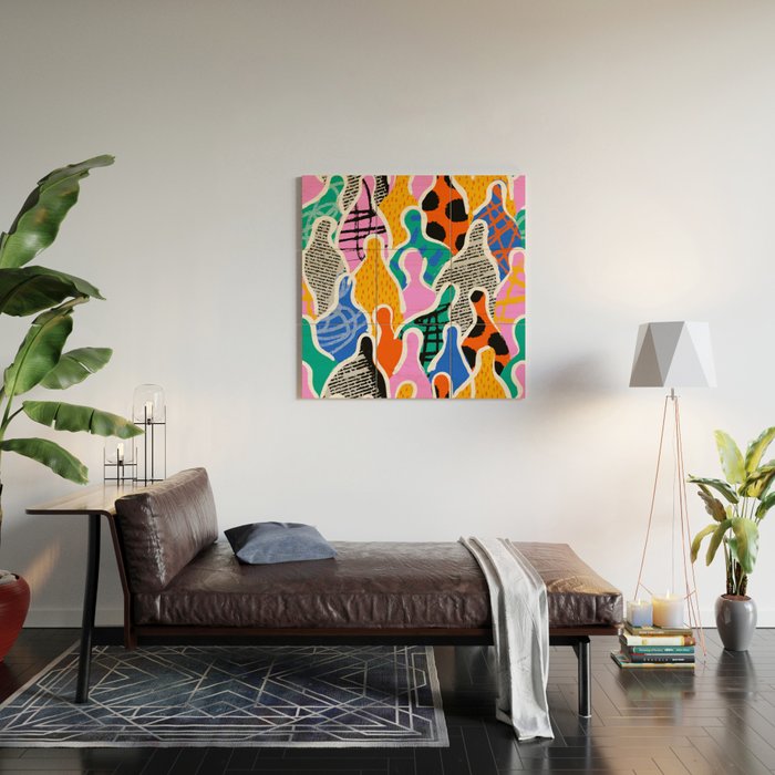 Colorful diverse people collage art pattern Wood Wall Art Gallery Image 2
