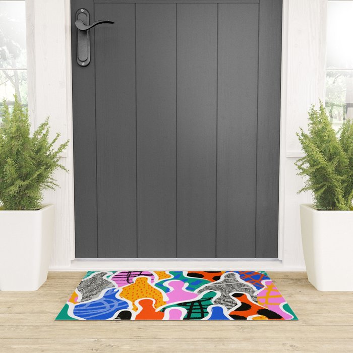 Colorful diverse people collage art pattern Welcome Mat Gallery Image 3