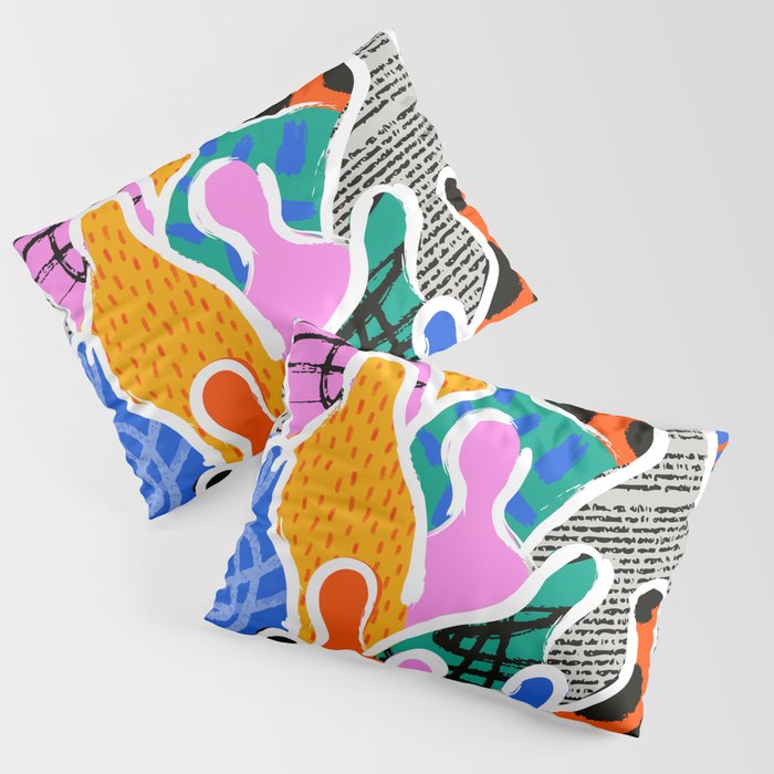 Colorful diverse people collage art pattern Pillow Sham Gallery Image 1