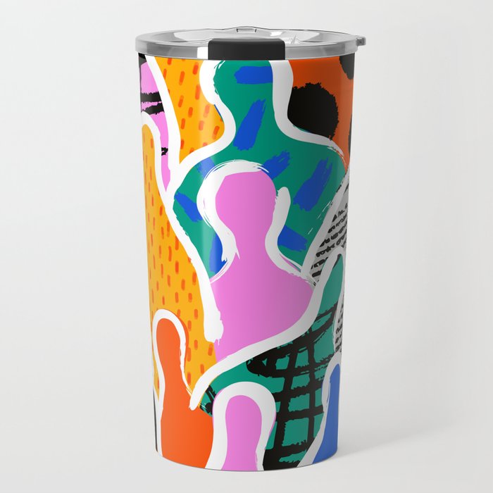 Colorful diverse people collage art pattern Travel Mug Gallery Image 1