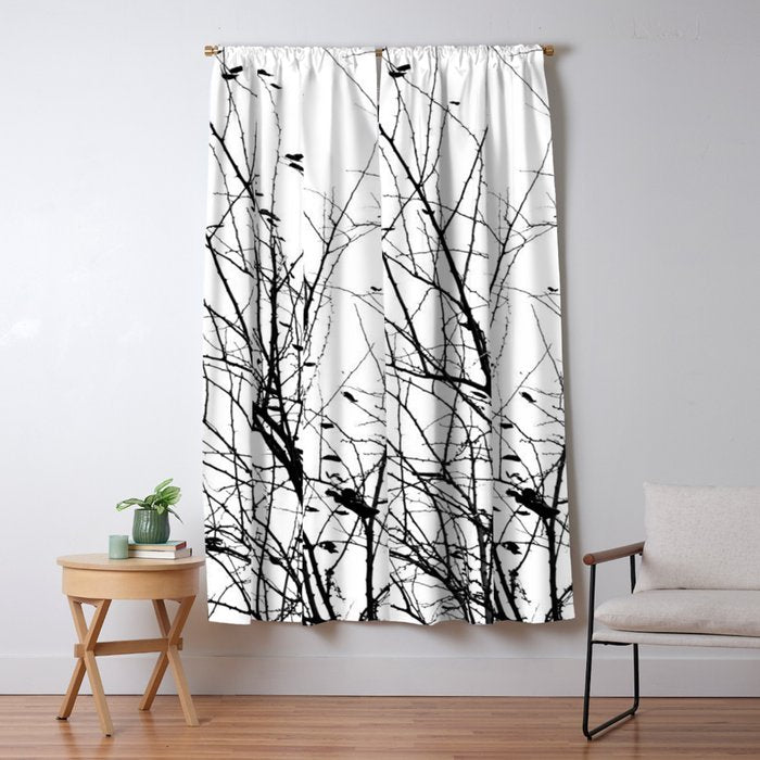 Black white tree branch bird nature pattern Window Curtain Gallery Image 5