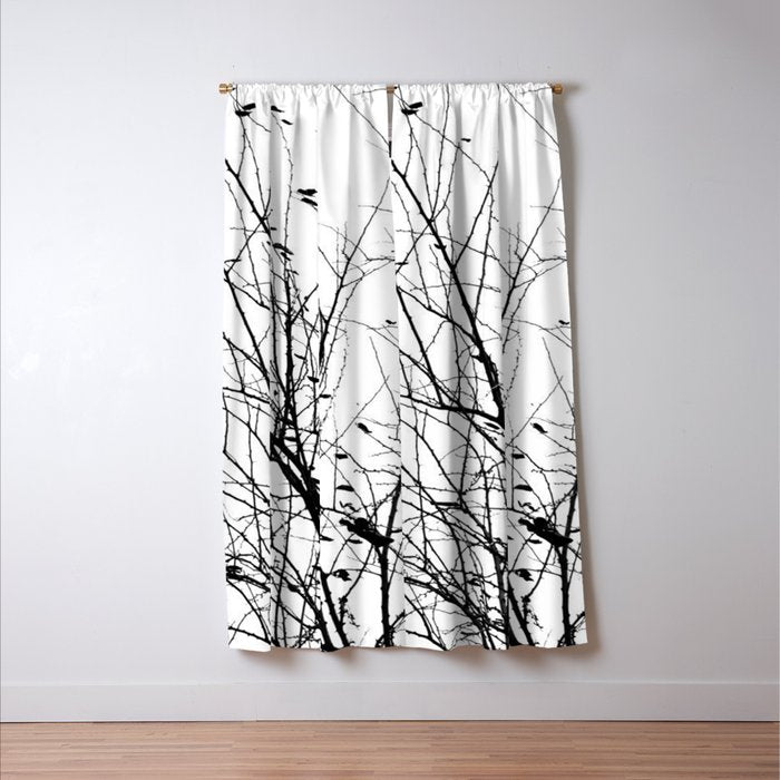 Black white tree branch bird nature pattern Window Curtain Gallery Image 3