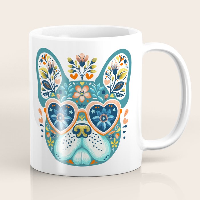 Cute French bulldog and heart shaped sunglasses  Coffee Mug Gallery Image 1