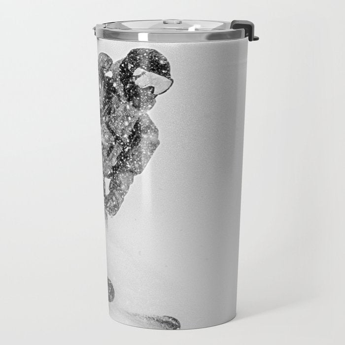 Ski Powder // Black and White Snowy Colorado Backcountry Skiing Whiteout Snowing Travel Mug Gallery Image 2