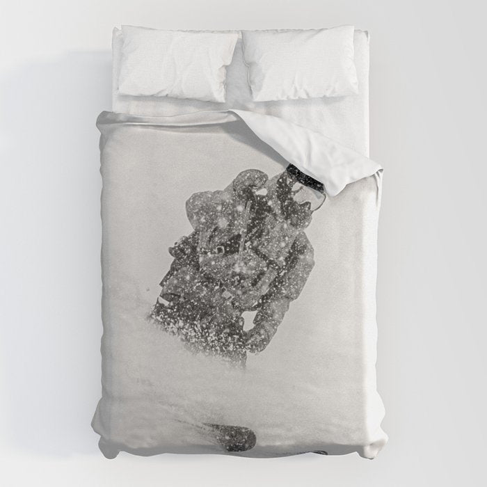 Ski Powder // Black and White Snowy Colorado Backcountry Skiing Whiteout Snowing Duvet Cover Gallery Image 6