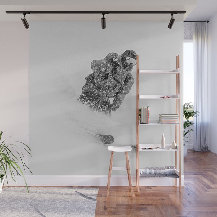 Ski Powder // Black and White Snowy Colorado Backcountry Skiing Whiteout Snowing Wall Mural Gallery Image 1