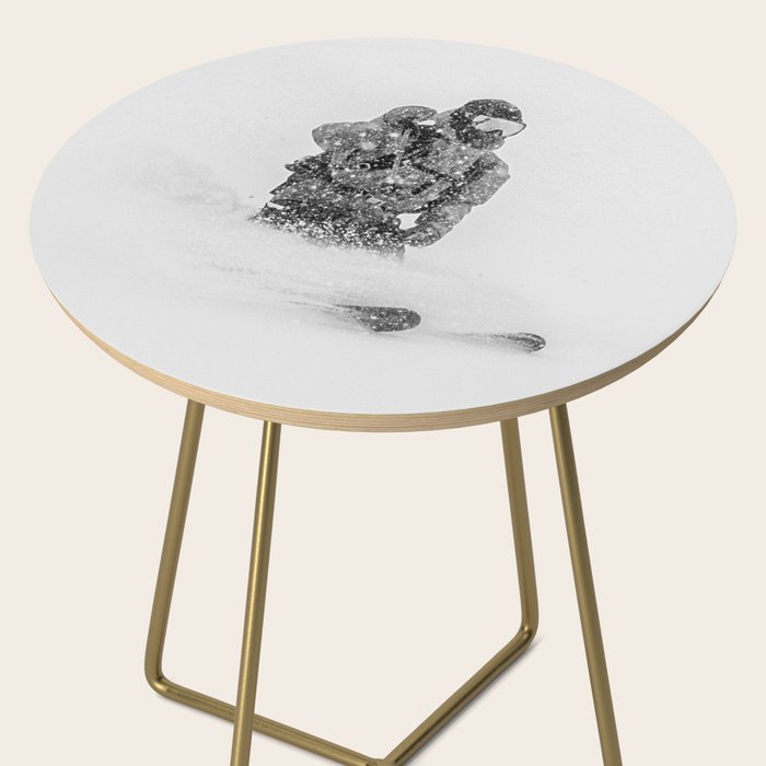 Ski Powder // Black and White Snowy Colorado Backcountry Skiing Whiteout Snowing Side Table Gallery Image 2