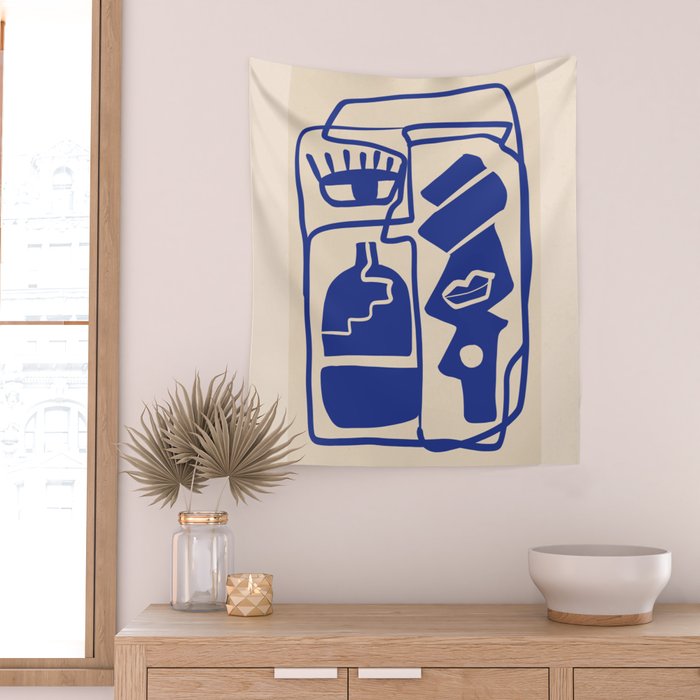 Modern Abstract Minimal Shapes 53 Cobalt Blue Wall Tapestry Gallery Image 2