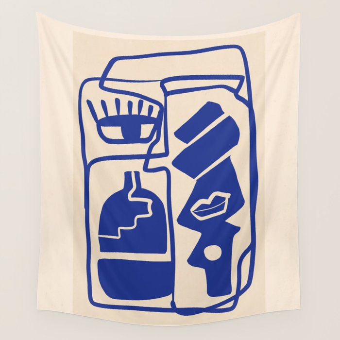 Modern Abstract Minimal Shapes 53 Cobalt Blue Wall Tapestry Gallery Image 1