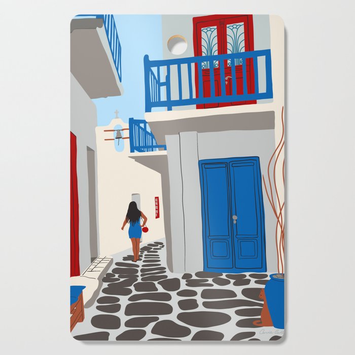 Mykonos Greece Alley - Summer Travel Europe Portrait Cutting Board Gallery Image 1