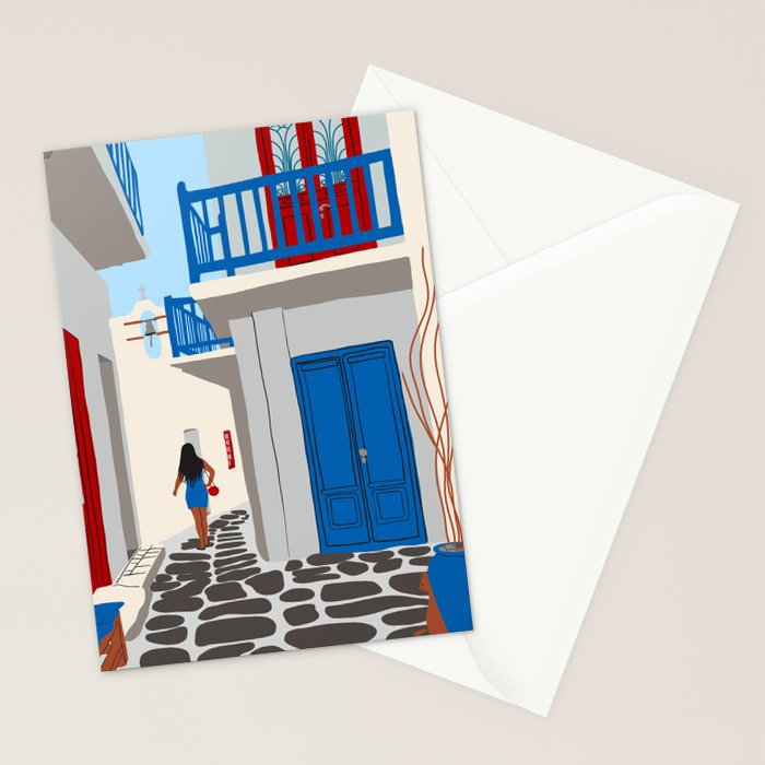 Mykonos Greece Alley - Summer Travel Europe Portrait Stationery Card Gallery Image 2