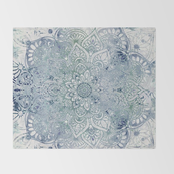 Yoga, Mandala, Green and Blue, Wall Art Boho Throw Blanket Gallery Image 2