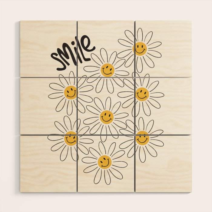 Smiley face 70s Daisy  Wood Wall Art Gallery Image 1