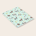 Horses and Small Flowers, Mint Blue, Horse Decor, Floral Print, Horse Art Notebook Gallery Image 2