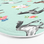 Horses and Small Flowers, Mint Blue, Horse Decor, Floral Print, Horse Art Bath Mat Gallery Image 3