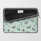 Horses and Small Flowers, Mint Blue, Horse Decor, Floral Print, Horse Art Laptop Sleeve Gallery Image 2