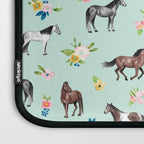 Horses and Small Flowers, Mint Blue, Horse Decor, Floral Print, Horse Art Laptop Sleeve Gallery Image 3