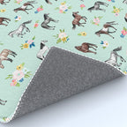 Horses and Small Flowers, Mint Blue, Horse Decor, Floral Print, Horse Art Rug Gallery Image 4