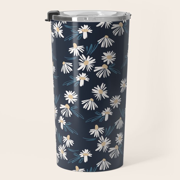 Daisy Florals on Navy Travel Mug Gallery Image 3
