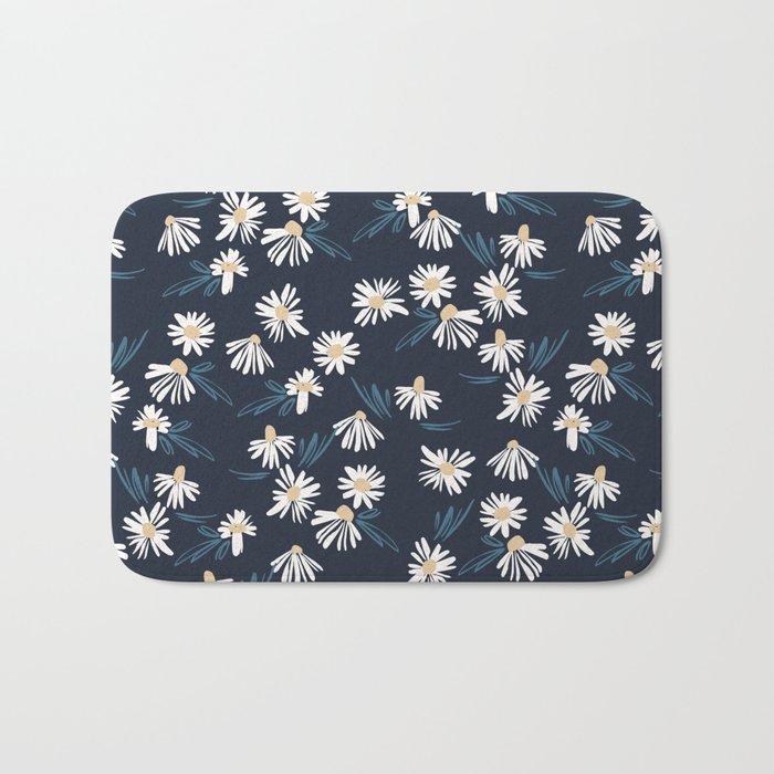 Daisy Florals on Navy Bath Mat Gallery Image 1