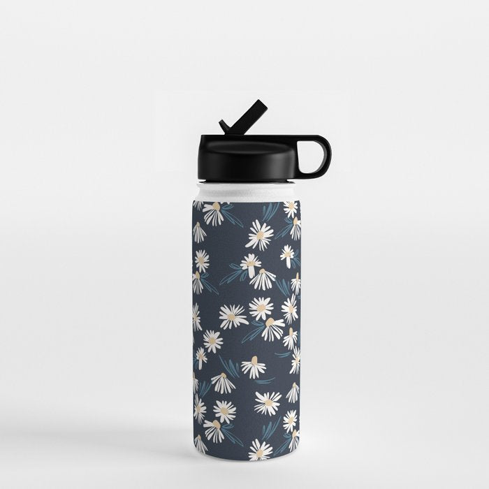 Daisy Florals on Navy Water Bottle Gallery Image 1
