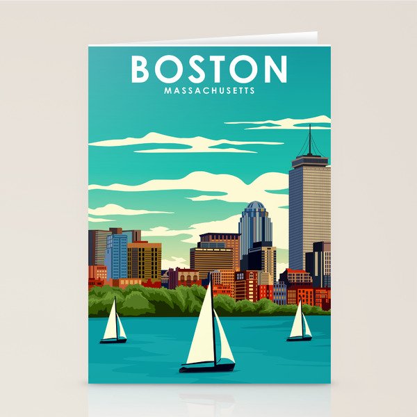Boston Massachusetts Vintage Travel Poster Stationery Card Gallery Image 1