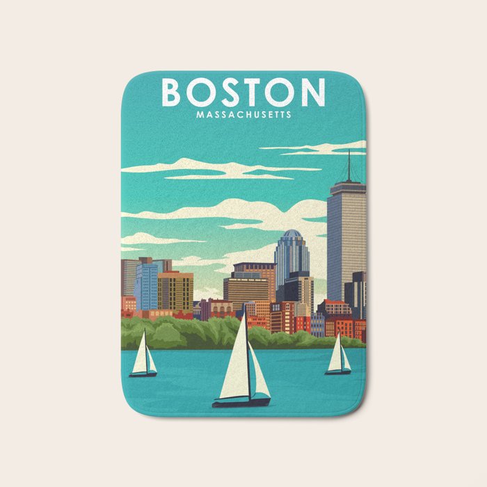 Boston Massachusetts Vintage Travel Poster Bath Mat Gallery Image 1