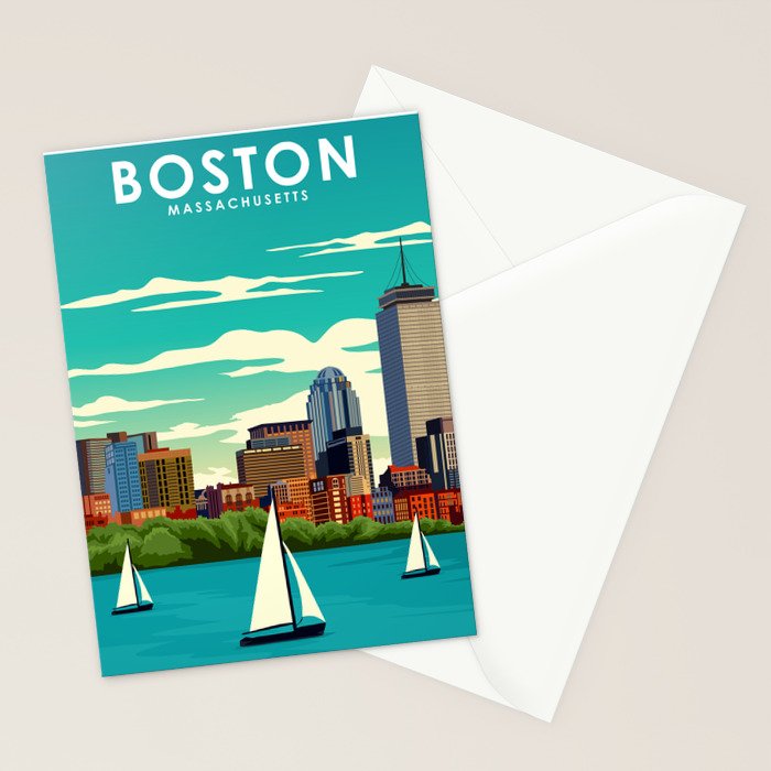 Boston Massachusetts Vintage Travel Poster Stationery Card Gallery Image 2