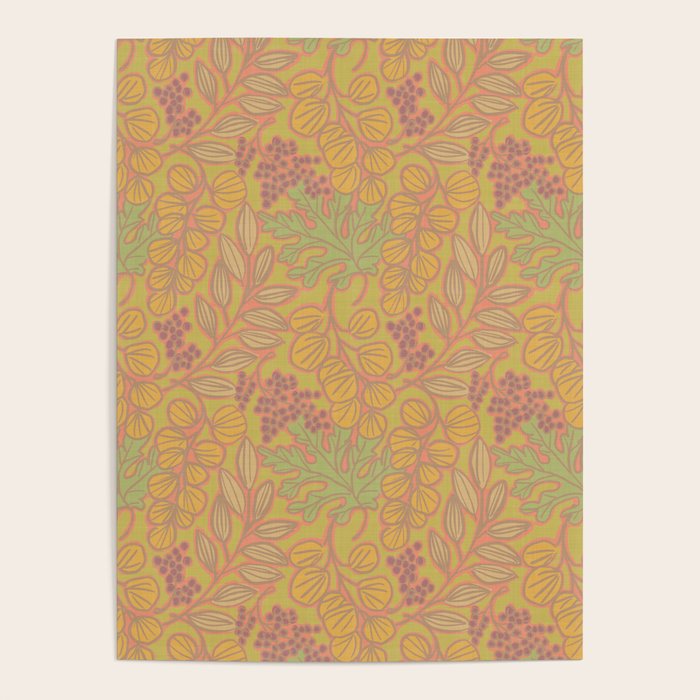 Autumn Leaves and Berries in Golds Poster Gallery Image 1