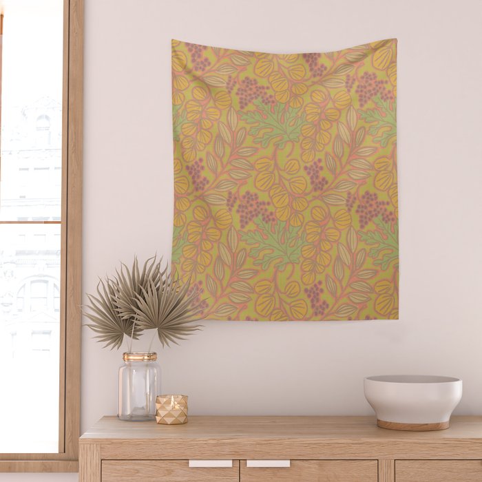 Autumn Leaves and Berries in Golds Wall Tapestry Gallery Image 2