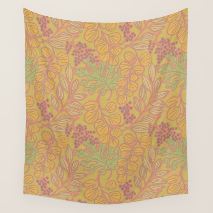 Autumn Leaves and Berries in Golds Wall Tapestry Gallery Image 4
