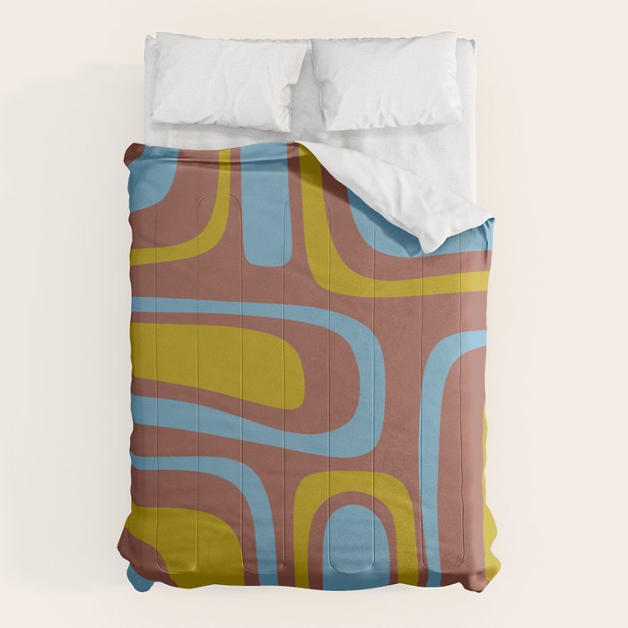 Mid-Century Modern Abstract Palm Springs Eclectic Pattern in Brown Blue Chartreuse Comforter Gallery Image 1