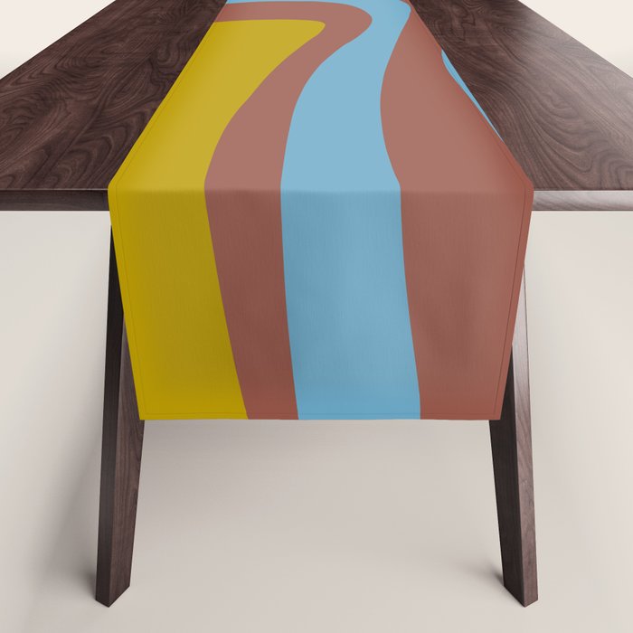 Mid-Century Modern Abstract Palm Springs Eclectic Pattern in Brown Blue Chartreuse Table Runner Gallery Image 1