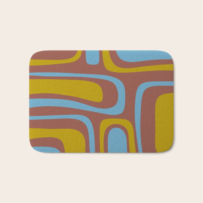 Mid-Century Modern Abstract Palm Springs Eclectic Pattern in Brown Blue Chartreuse Bath Mat Gallery Image 1