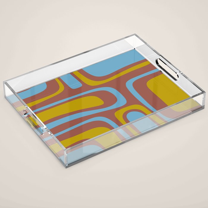 Mid-Century Modern Abstract Palm Springs Eclectic Pattern in Brown Blue Chartreuse Acrylic Tray Gallery Image 1